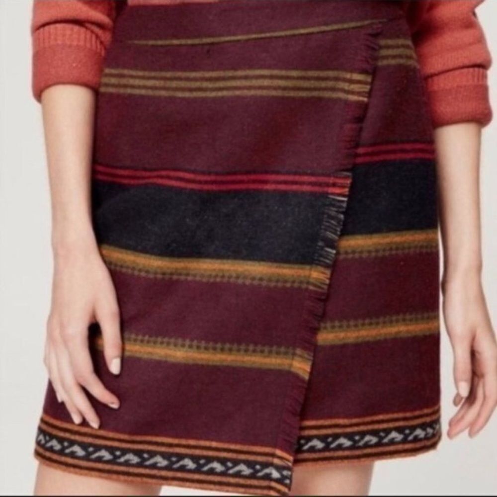 Loft Faux Wrap Wool Blend Southwestern Country Blanket Mini Skirt